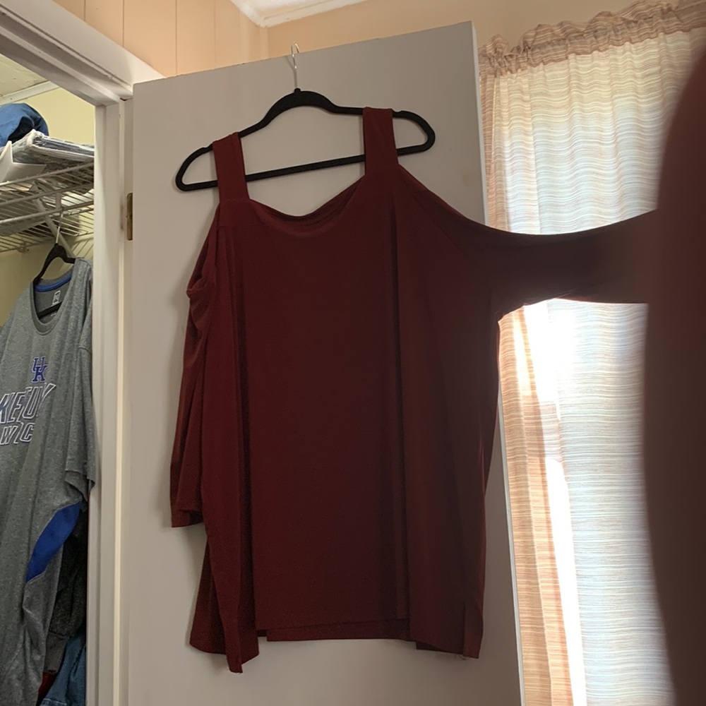 Woman Within 3x Wine Cold Shoulder Top